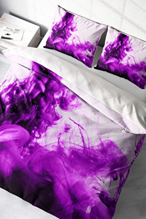 Lastikli Çarşaflı %100 Pamuk Saten Çift Kişilik Nevresim Takımı Purp