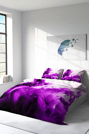 Lastikli Çarşaflı %100 Pamuk Saten Çift Kişilik Nevresim Takımı Purp