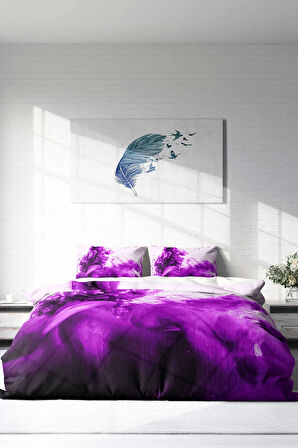 Lastikli Çarşaflı %100 Pamuk Saten Çift Kişilik Nevresim Takımı Purp