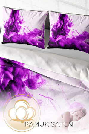 Lastikli Çarşaflı %100 Pamuk Saten Çift Kişilik Nevresim Takımı Purp