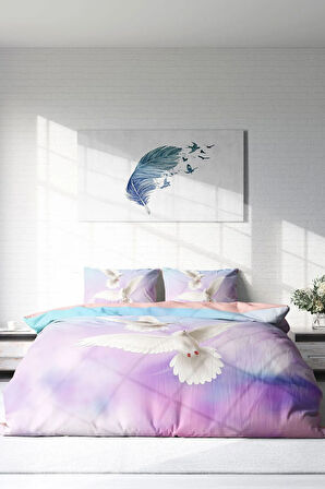 Lastikli Çarşaflı %100 Pamuk Saten Çift Kişilik Nevresim Takımı Pigeon