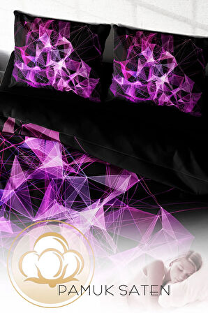 Lastikli Çarşaflı %100 Pamuk Saten Çift Kişilik Nevresim Takımı Purple Diamonds