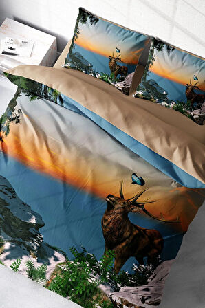 Lastikli Çarşaflı %100 Pamuk Saten Çift Kişilik Nevresim Takımı Deer