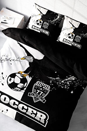 Lastikli Çarşaflı %100 Pamuk Saten Çift Kişilik Nevresim Takımı Black & White