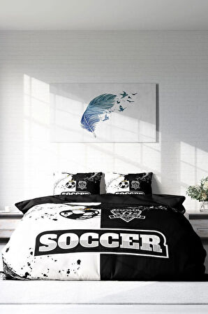 Lastikli Çarşaflı %100 Pamuk Saten Çift Kişilik Nevresim Takımı Black & White