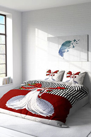 Lastikli Çarşaflı %100 Pamuk Saten Çift Kişilik Nevresim Takımı Angel Fail