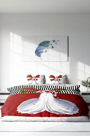 Lastikli Çarşaflı %100 Pamuk Saten Çift Kişilik Nevresim Takımı Angel Fail