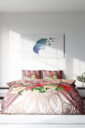 Lastikli Çarşaflı %100 Pamuk Saten Çift Kişilik Nevresim Takımı Brown & Roses