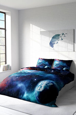 Lastikli Çarşaflı %100 Pamuk Saten Çift Kişilik Nevresim Takımı Star Night