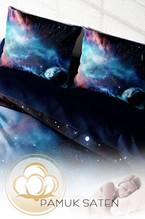 Lastikli Çarşaflı %100 Pamuk Saten Çift Kişilik Nevresim Takımı Star Night