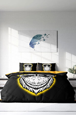 Lastikli Çarşaflı %100 Pamuk Saten Çift Kişilik Nevresim Takımı Monkey