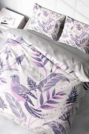 Çift Kişilik ( Lastikli Çarşaflı ) %100 Pamuk Saten Nevresim Takımı GrayPink