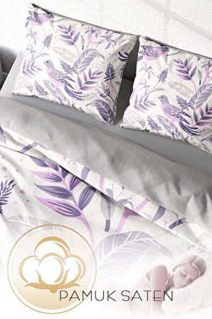 Çift Kişilik ( Lastikli Çarşaflı ) %100 Pamuk Saten Nevresim Takımı GrayPink