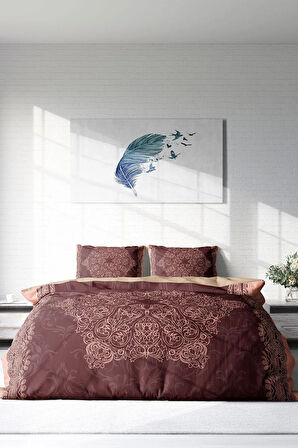 Lastikli Çarşaflı %100 Pamuk Saten Çift Kişilik Nevresim Takımı Browny