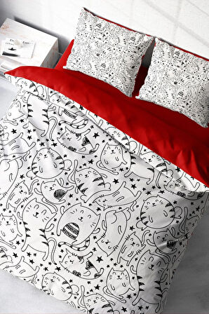 Lastikli Çarşaflı %100 Pamuk Saten Çift Kişilik Nevresim Takımı Catsy