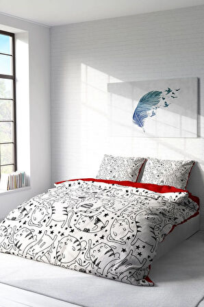 Lastikli Çarşaflı %100 Pamuk Saten Çift Kişilik Nevresim Takımı Catsy