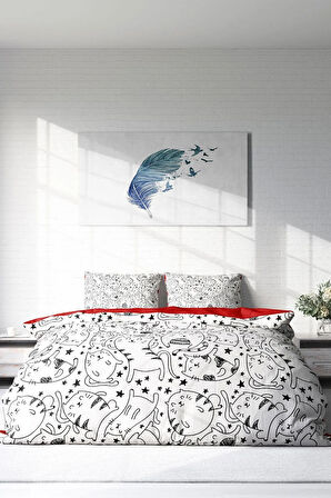 Lastikli Çarşaflı %100 Pamuk Saten Çift Kişilik Nevresim Takımı Catsy