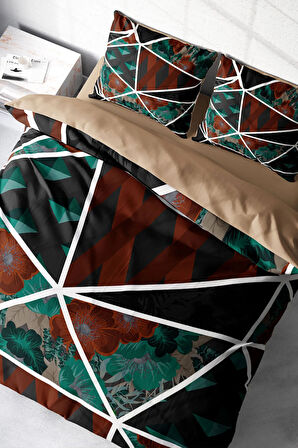 Lastikli Çarşaflı %100 Pamuk Saten Çift Kişilik Nevresim Takımı Dark Flowers