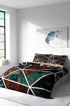 Lastikli Çarşaflı %100 Pamuk Saten Çift Kişilik Nevresim Takımı Dark Flowers