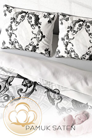 Lastikli Çarşaflı %100 Pamuk Saten Çift Kişilik Nevresim Takımı Silver Baraque