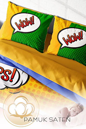 Lastikli Çarşaflı %100 Pamuk Saten Çift Kişilik Nevresim Takımı Ooops Lips