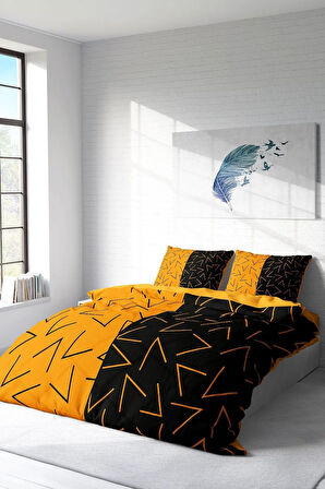 Lastikli Çarşaflı %100 Pamuk Saten Çift Kişilik Nevresim Takımı Gold Sembol