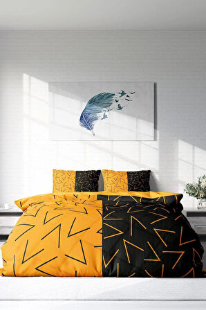 Lastikli Çarşaflı %100 Pamuk Saten Çift Kişilik Nevresim Takımı Gold Sembol