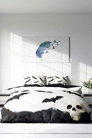 Lastikli Çarşaflı %100 Pamuk Saten Çift Kişilik Nevresim Takımı Yarasa