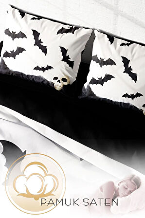 Lastikli Çarşaflı %100 Pamuk Saten Çift Kişilik Nevresim Takımı Yarasa