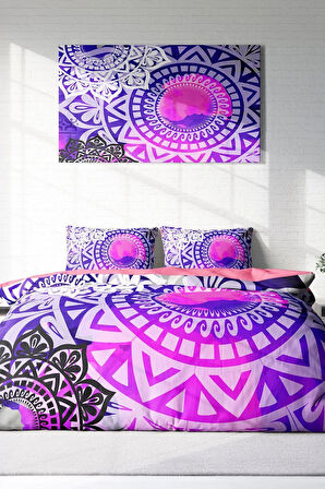 Lastikli Çarşaflı %100 Pamuk Saten Çift Kişilik Nevresim Takımı Purple Ring
