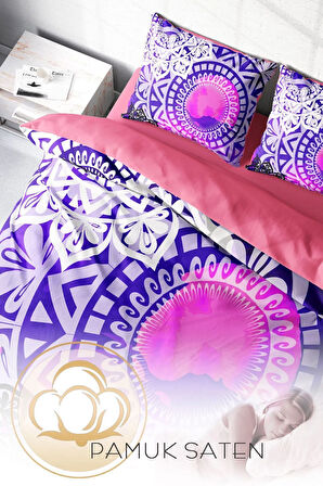 Lastikli Çarşaflı %100 Pamuk Saten Çift Kişilik Nevresim Takımı Purple Ring