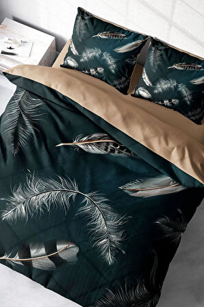 Lastikli Çarşaflı %100 Pamuk Saten Çift Kişilik Nevresim Takımı Black Feather