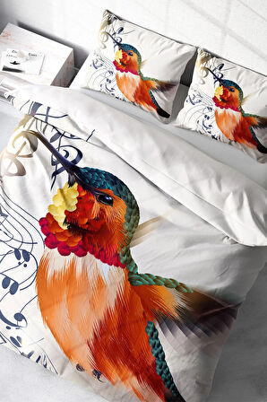 Lastikli Çarşaflı %100 Pamuk Saten Çift Kişilik Nevresim Takımı Alaycı Kuş