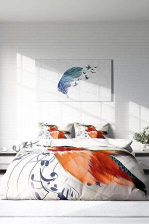 Lastikli Çarşaflı %100 Pamuk Saten Çift Kişilik Nevresim Takımı Alaycı Kuş