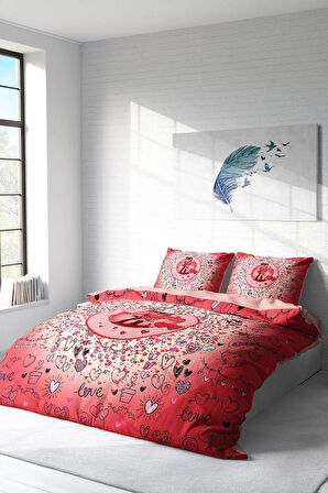 Lastikli Çarşaflı %100 Pamuk Saten Çift Kişilik Nevresim Takımı Sevgililer Günü XII