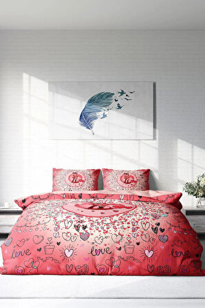 Lastikli Çarşaflı %100 Pamuk Saten Çift Kişilik Nevresim Takımı Sevgililer Günü XII