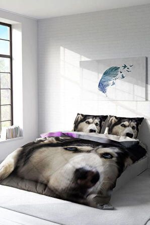 Çift Kişilik ( Lastikli Çarşaflı ) %100 Pamuk Saten Nevresim Takımı Husky