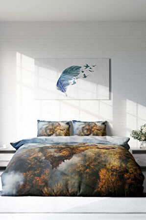 Lastikli Çarşaflı %100 Pamuk Saten Çift Kişilik Nevresim Takımı WolfFace