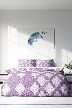 Lastikli Çarşaflı %100 Pamuk Saten Çift Kişilik Nevresim Takımı Osmanlı Motifleri VIII