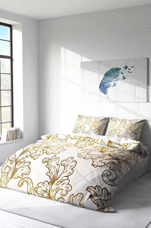 Lastikli Çarşaflı %100 Pamuk Saten Çift Kişilik Nevresim Takımı Osmanlı VII