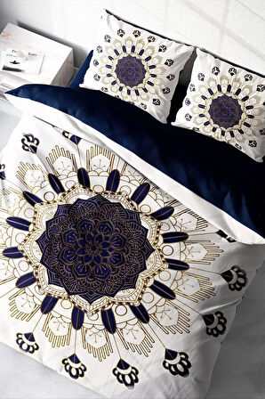 Lastikli Çarşaflı %100 Pamuk Saten Çift Kişilik Nevresim Takımı Osmanlı Motifleri III