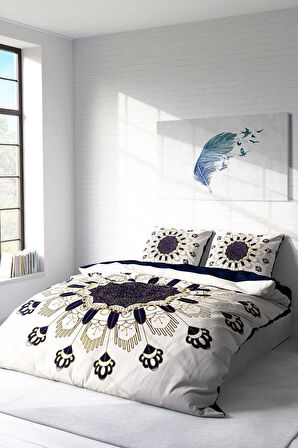 Lastikli Çarşaflı %100 Pamuk Saten Çift Kişilik Nevresim Takımı Osmanlı Motifleri III