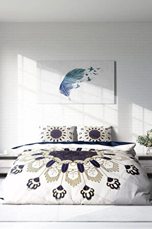 Lastikli Çarşaflı %100 Pamuk Saten Çift Kişilik Nevresim Takımı Osmanlı Motifleri III