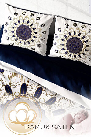 Lastikli Çarşaflı %100 Pamuk Saten Çift Kişilik Nevresim Takımı Osmanlı Motifleri III