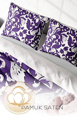 Lastikli Çarşaflı %100 Pamuk Saten Çift Kişilik Nevresim Takımı Osmanlı Motifleri II