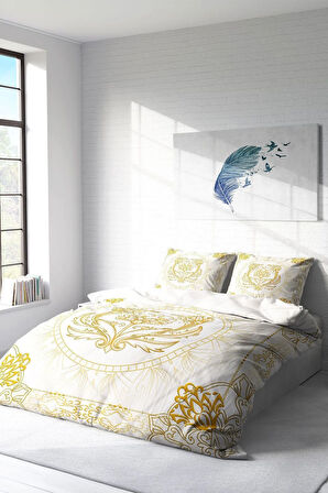 Çift Kişilik ( Lastikli Çarşaflı ) %100 Pamuk Saten Nevresim Takımı Osmanlı Motifleri I