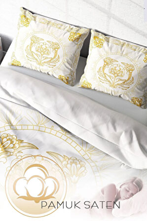 Çift Kişilik ( Lastikli Çarşaflı ) %100 Pamuk Saten Nevresim Takımı Osmanlı Motifleri I
