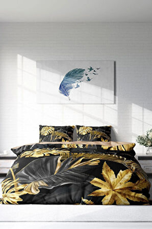 Lastikli Çarşaflı %100 Pamuk Saten Çift Kişilik Nevresim Takımı Black Casual