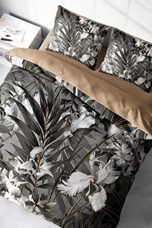 Lastikli Çarşaflı %100 Pamuk Saten Çift Kişilik Nevresim Takımı Gray Casual