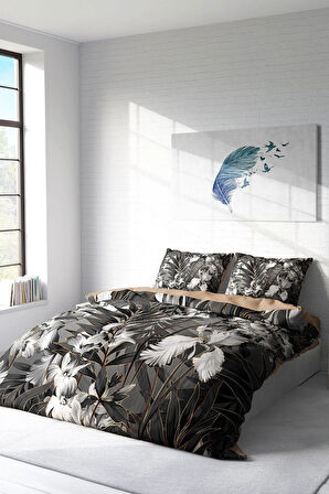 Lastikli Çarşaflı %100 Pamuk Saten Çift Kişilik Nevresim Takımı Gray Casual